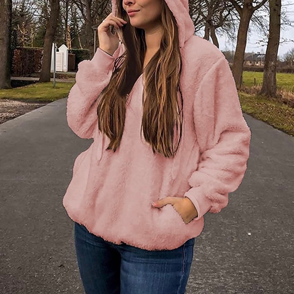Blush pink fuzzy hoodie sweater